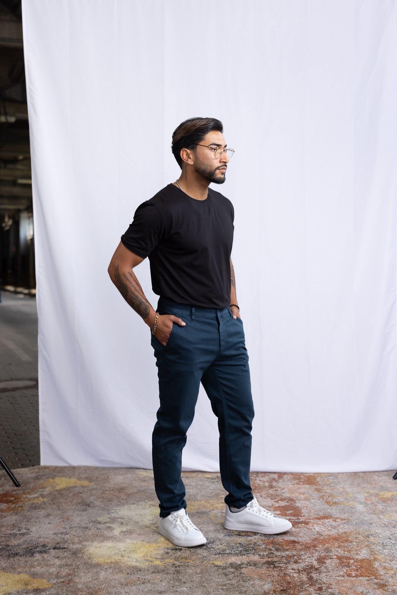 Chino-Hose Dunkel Blau - Green Stitches