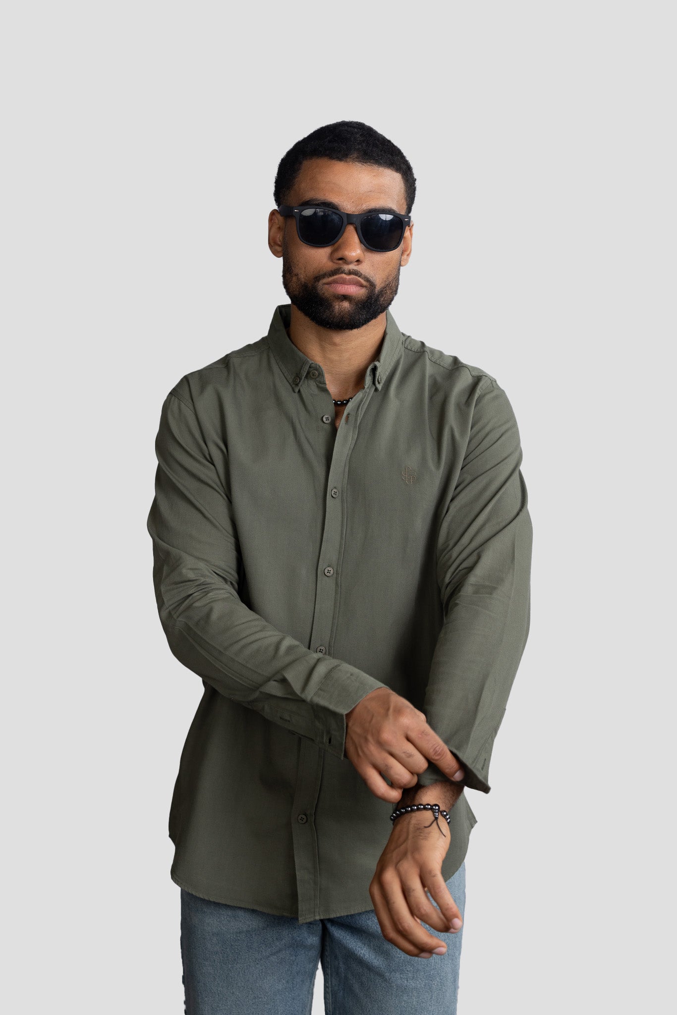 GS Hemd Slim Fit - Khaki - Green Stitches