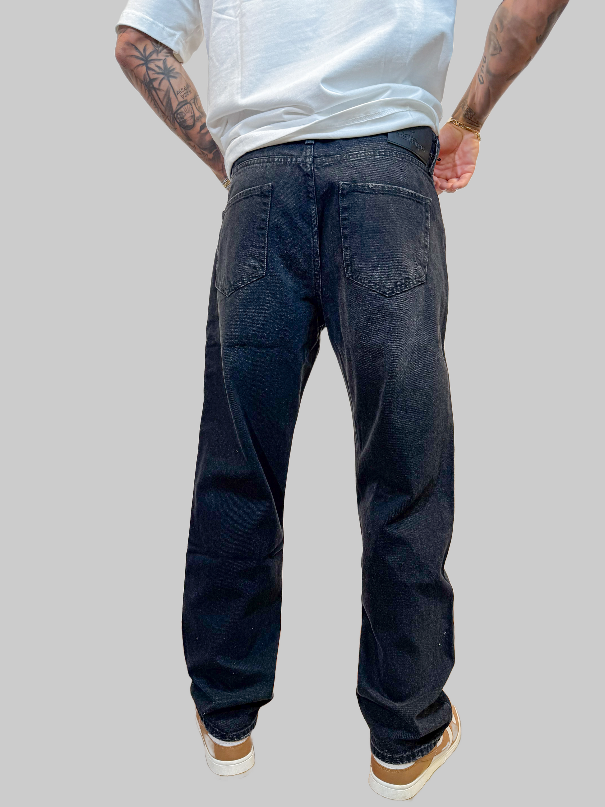 GS Baggy Jeans Black - Green Stitches