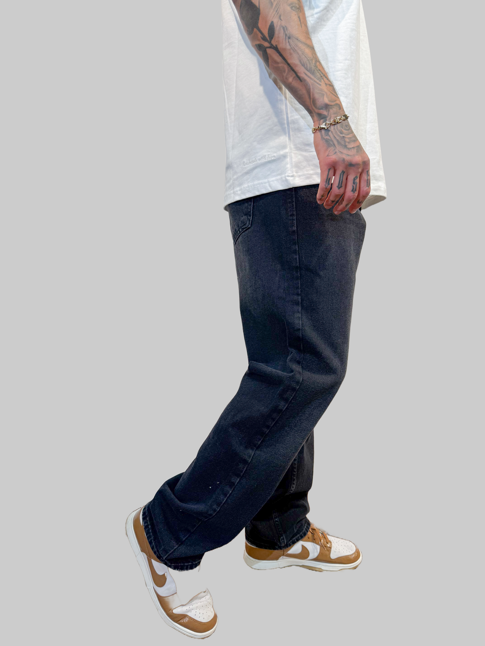 GS Baggy Jeans Black - Green Stitches