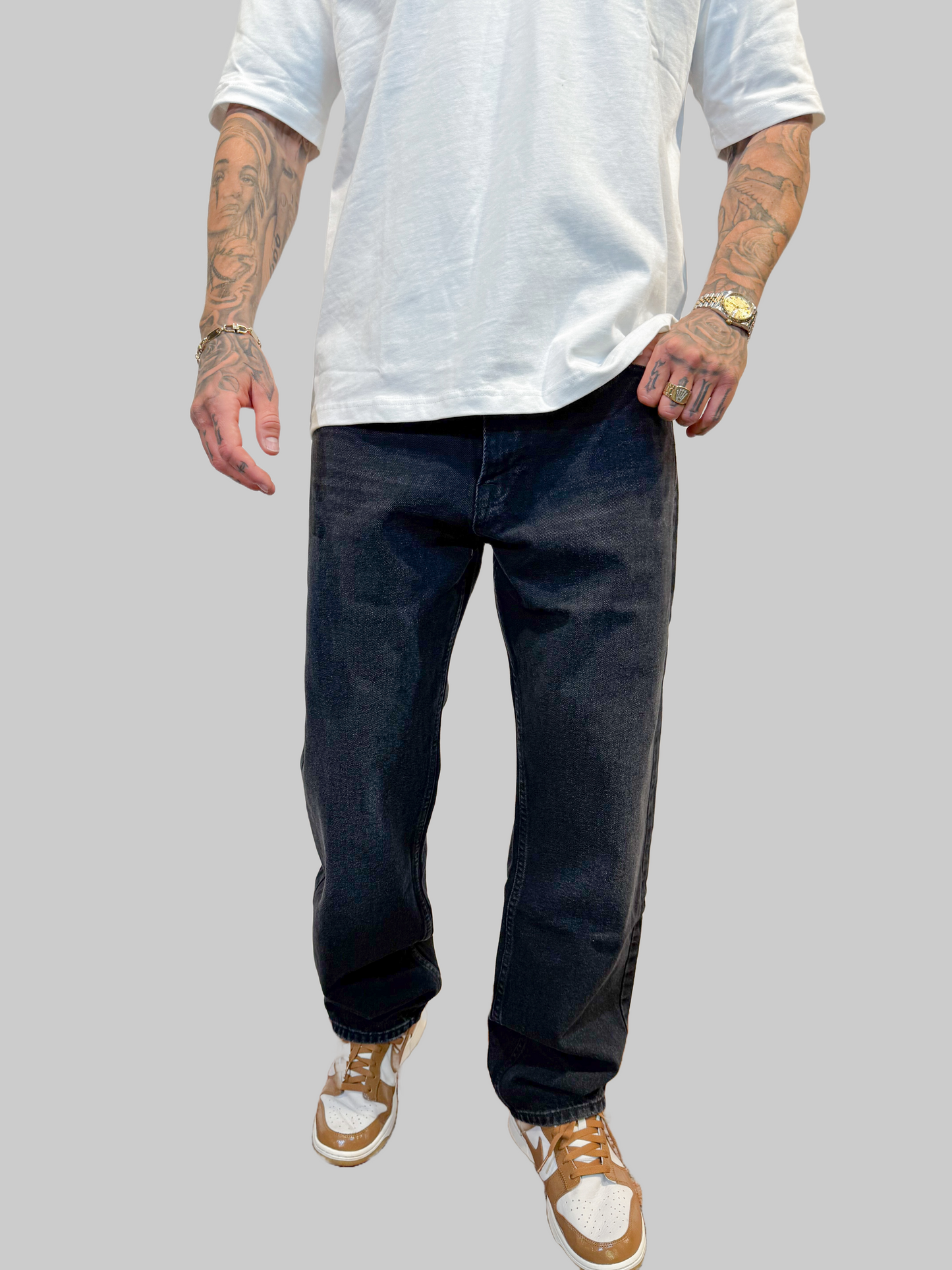 GS Baggy Jeans Black - Green Stitches